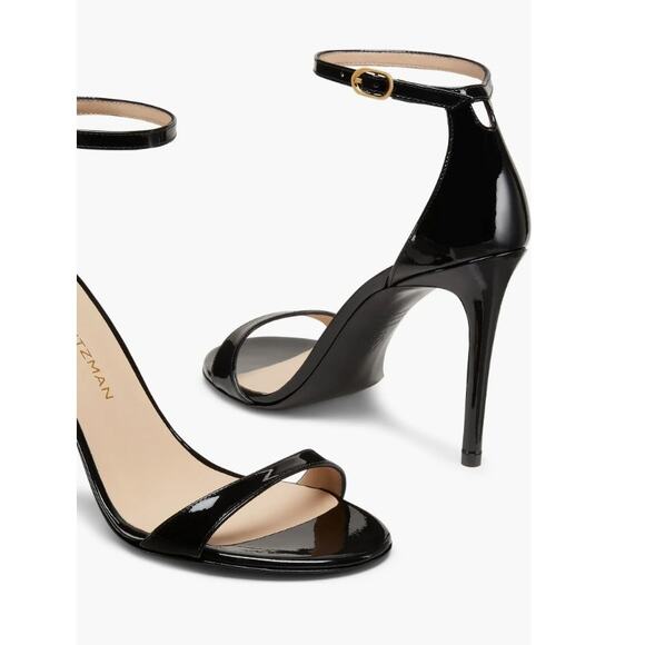Stuart Weitzman Nudist II 75 Sandal Black Patent Leather Size 8.5 NIB Elegant - Picture 2 of 13